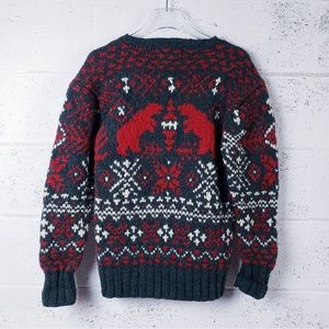 Polo Ralph Lauren Black Sweater Hand Knit Polar Bear Apres Ski Fair Isle